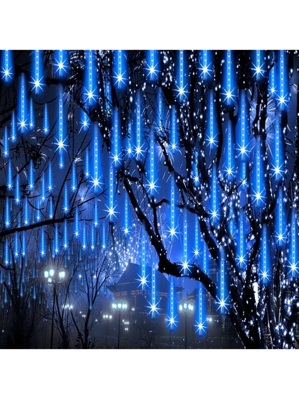 Outdoor Christmas Lights - Snow Falling Cascading Icicle String Lights, Festive